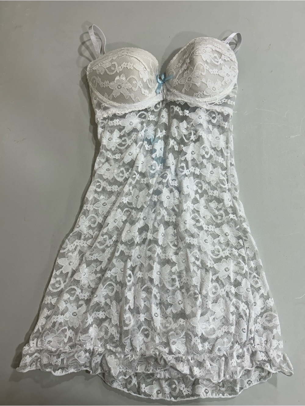 White Lace Underwire Chemise with Bow Accent